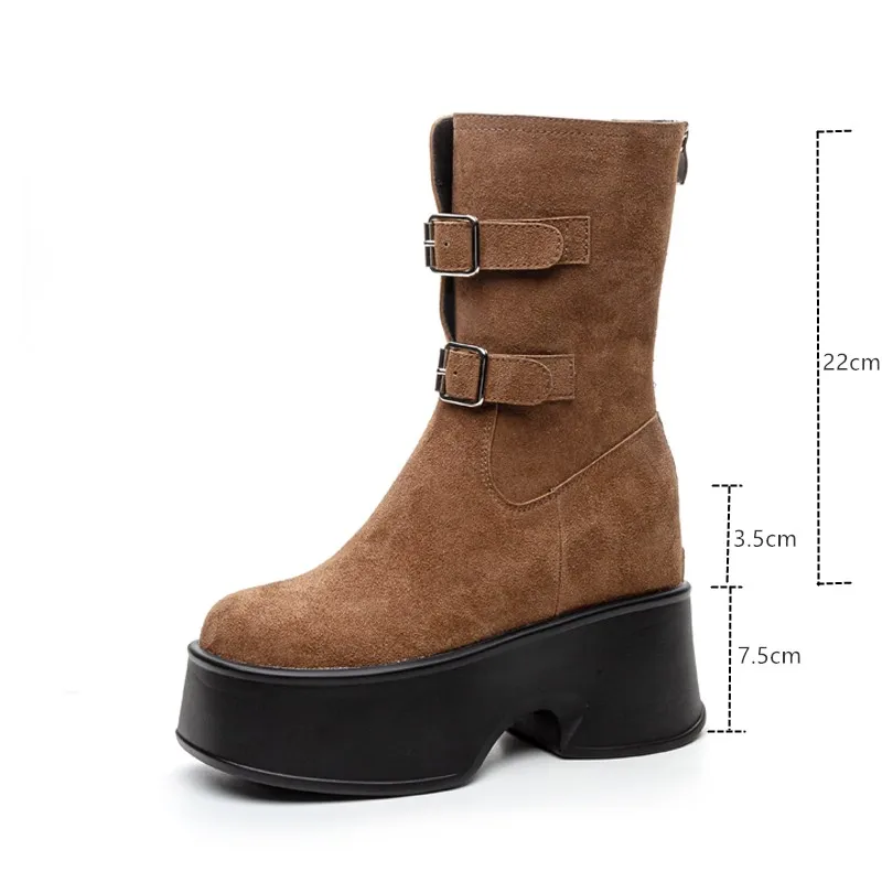 AIYUQI Women Ankle Boots British Style Autumn British Style Women Booties Platform Belt Buckle Trend Biker Boots Women