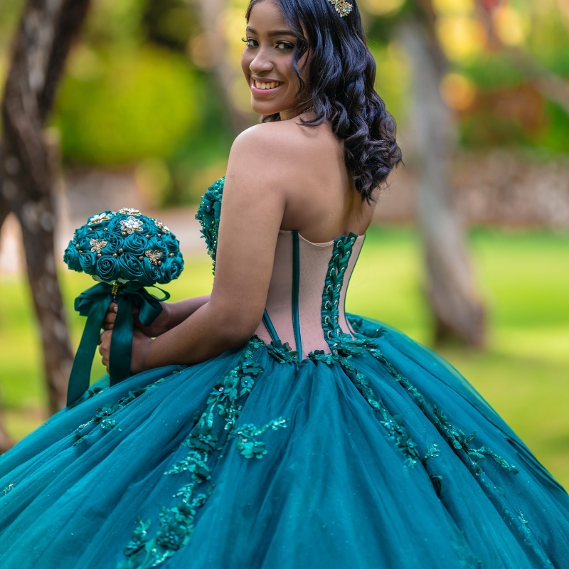Blackish Green Quinceanera Dresses Ball Gown Off The Shoulder Applique Lace Beads Tull Party Birthday Sweet 16 Vestido 15 De Anos