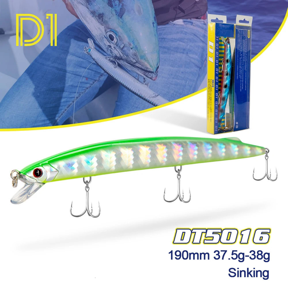 D1 Sea Fishing Lure for Barracuda Mackerel Sardine Pike 190mm 37.5g- 38g Sinking Minnow Baits Depth 0.6-0.9m Jerkbait 241231