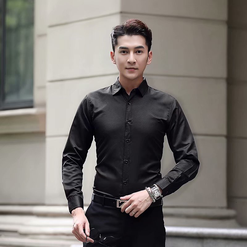 White shirt mens long sleeved slim fit no perm solid color professional business formal wear work white work suit shirt