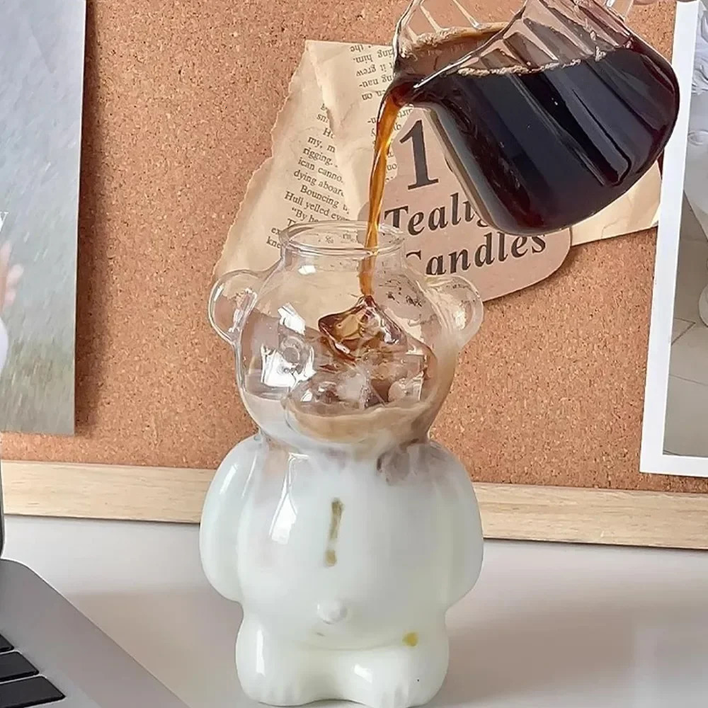 320ML Creative Cute Bear Coffee Mug with Straw Transparent Cup Beer Milk Water Cups Wholesale Glass Drinkware Set 241226