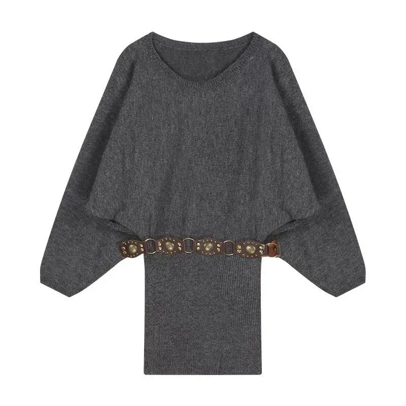 Winter Advanced Personality Offshoulder Knitted Khaki Sweater Dress Womens Temperament Waist Slimming Elastic Skirt Short Skirt 250102