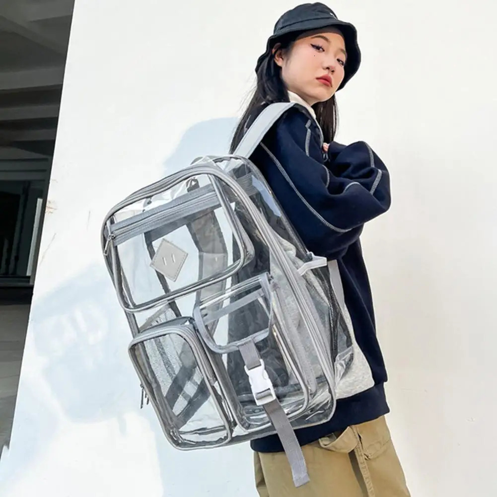 Large Capacity Transparent Backpack Casual Zipper Waterproof Clear Backpack School Bag Visible Pvc Backpack Travel Reinforced 250102