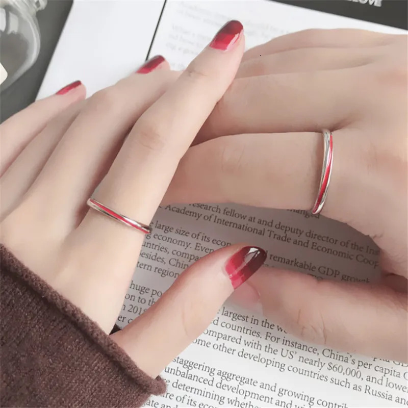 Drop Couples Rings Red Enamel Adjustable Finger Ring Silver-Color Ring For Women Men Statement Jewelry 250103