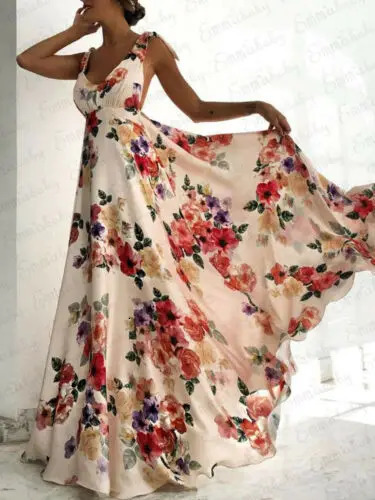 Summer ly Ladies V Neck Sundress Sexy Long Dress Backless Evening Party Printed Travel Beach Dresses 250103