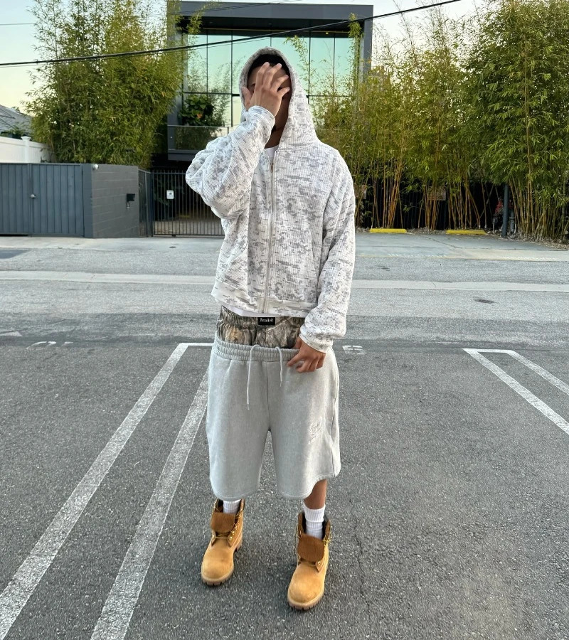 Y2K Shorts vintage Harajuku Embroidered camouflage double waist Cotton sweatpants fashion Men Women Shorts Streetwear 250103