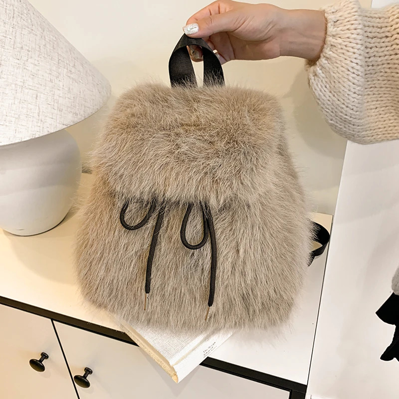 Plush Fashion Backpacks Rabbit Fur Student Sweet Womens Bags on Sale Solid Soft Fashion Backpacks 250102