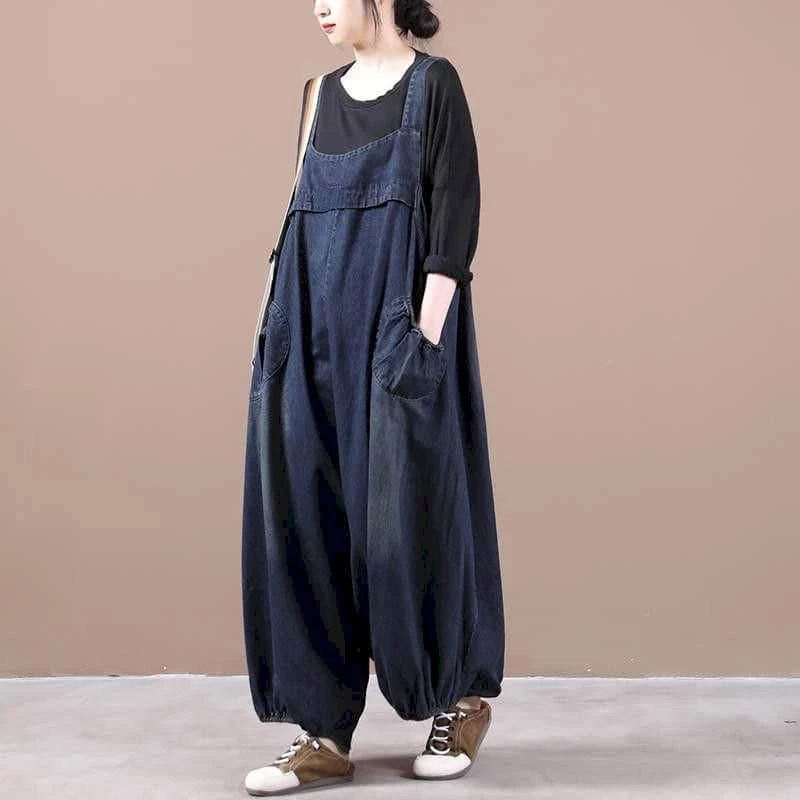 Oversized Denim Jumpsuits for Women Korean style Playsuit Wide Leg Pants Loose Trousers Overalls for Women Clothes One-piece 241230