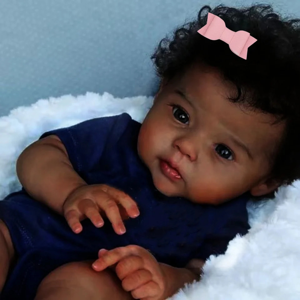 20Inch African American Doll Raven Dark Skin Reborn Baby Finished born With Rooted Hair Handmade Toy Gift For Girls 250103