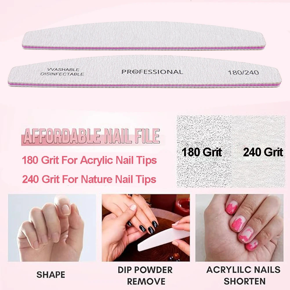 510Pcs Banana Nail Files Set 180240 Grit Sandpaper Sanding Nails Buffer File Professional Supply Manicure Accessories And Tool 241230
