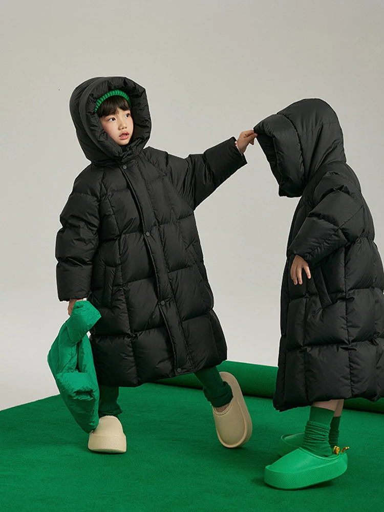 2024 Girls Down Coat Long Childrens Cotton Coat Thick Hooded Winter Boys Kids Outerwear CH411 241226