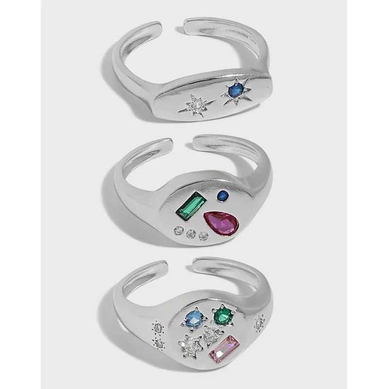 SHANICE S925 Sterling Silver Open Ring Small n sense geometric micro-inlaid color zircon Opening Female Couple jewelry 250103