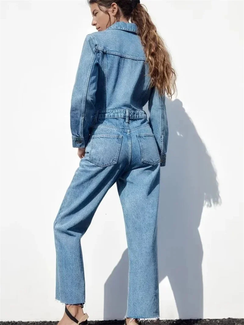 Streetwear Jeans Jumpsuits Fall Clothes Women Full Sleeve Long Pants Denim Rompers Playsuits One Pieces Set Overalls Outfit 241230