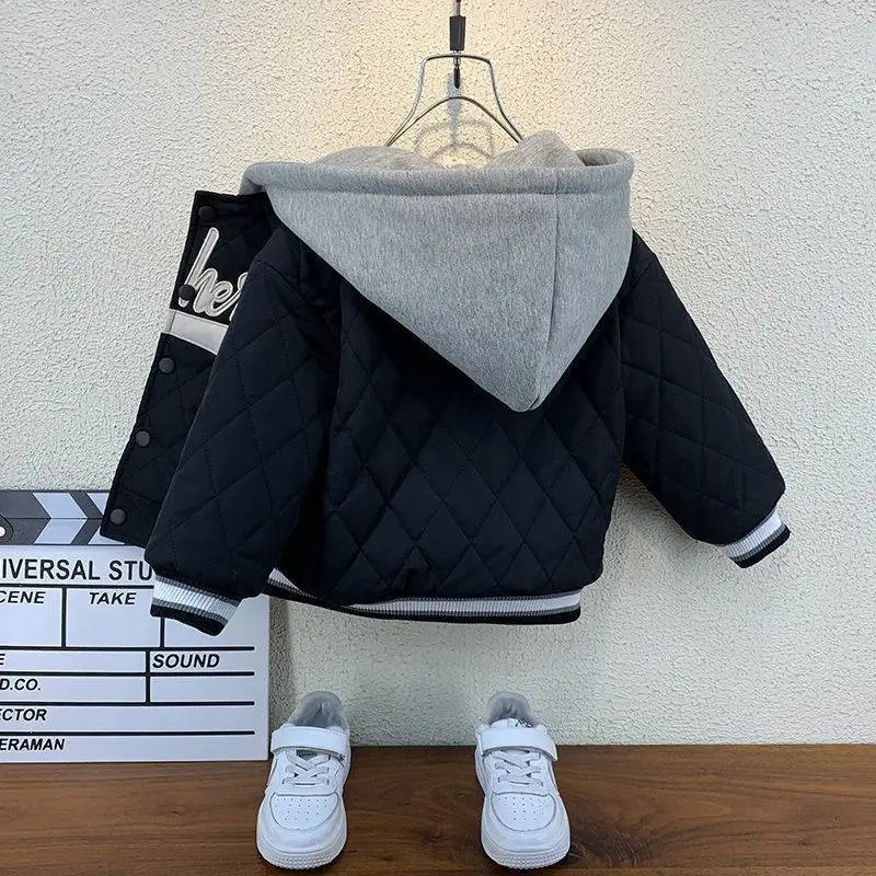 Boys Coat Jacket Outwear Tops Cotton Sweet Thicken Plus Velvet Winter Autumn School Gift Overcoat Childrens Clothes 241226