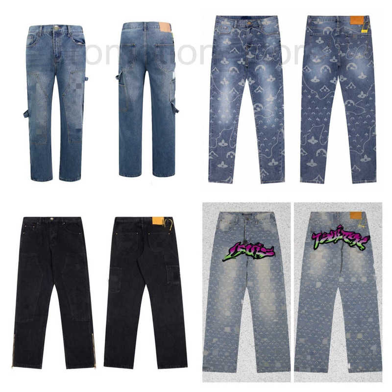Men's Jeans Designer Louiselys viutonlys Denim Trousers Mens jeans Size 28-36 Hip Hop Distressed Zipper trouser High-end Quality Straight Design Retro 0FTQ