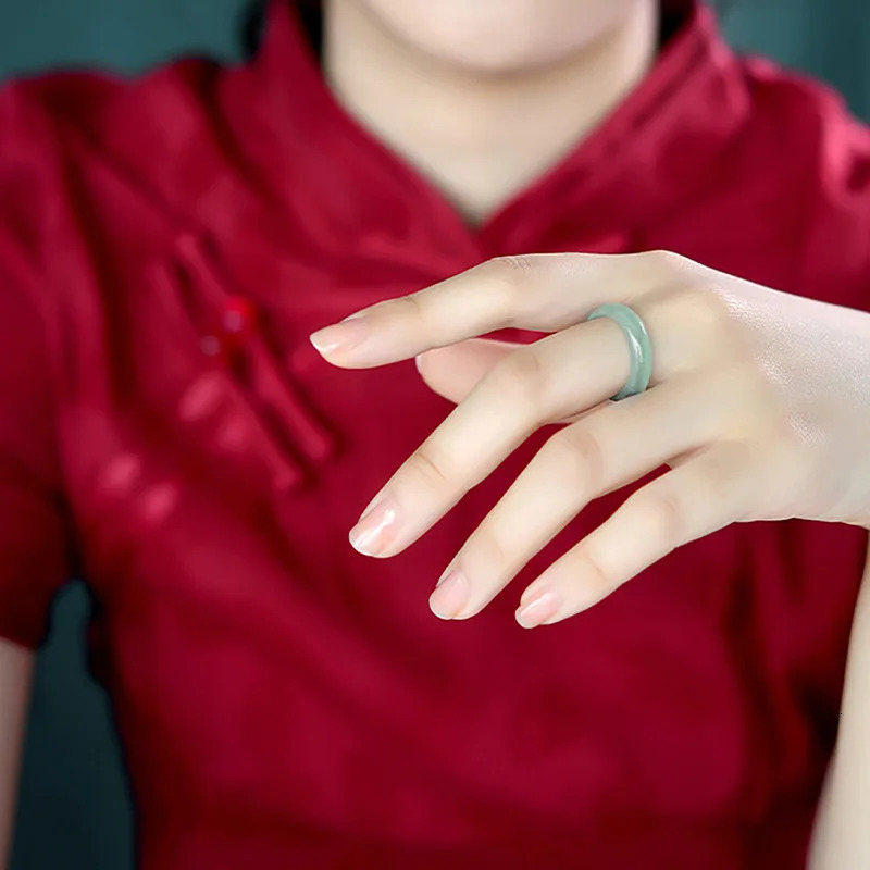 Natural Old Pit A Goods Jade Light Blue Water Ring For Mens Gifts Womens Couple Ring Ice Jadeite Square Jewelry Drop 250103