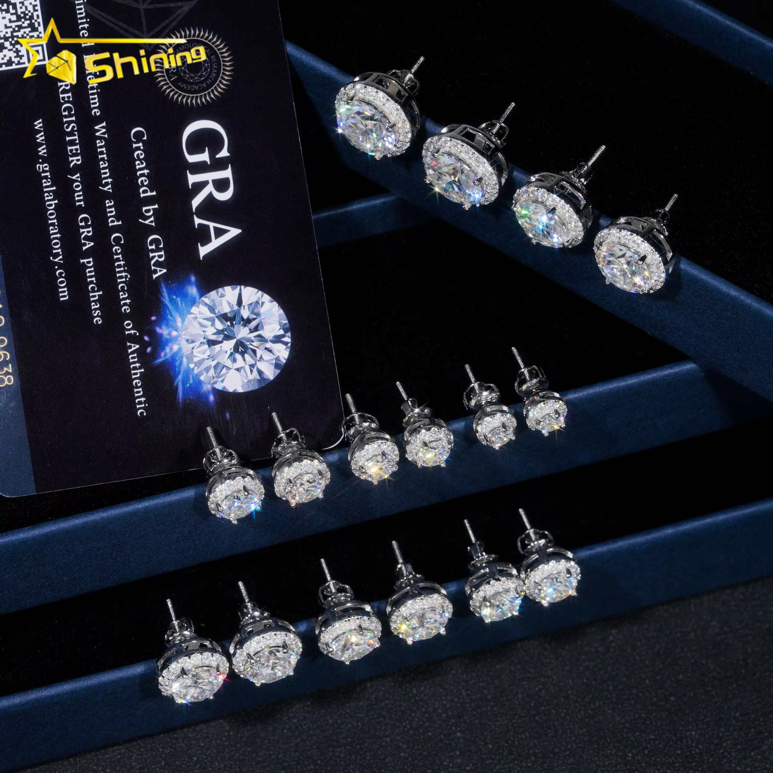 Hot Selg Hip Hop Style 6.5MM 8MM 9MM Sier Halo Design Moissanite Dia Stud Earrings