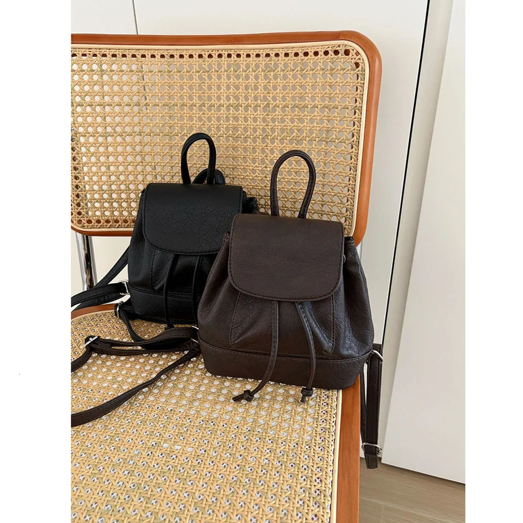 Solid Small String Backpacks PU Large Capacity High Quality Cute Fresh Fashion Backpacks for Women Casual Versatile on Sale 250102