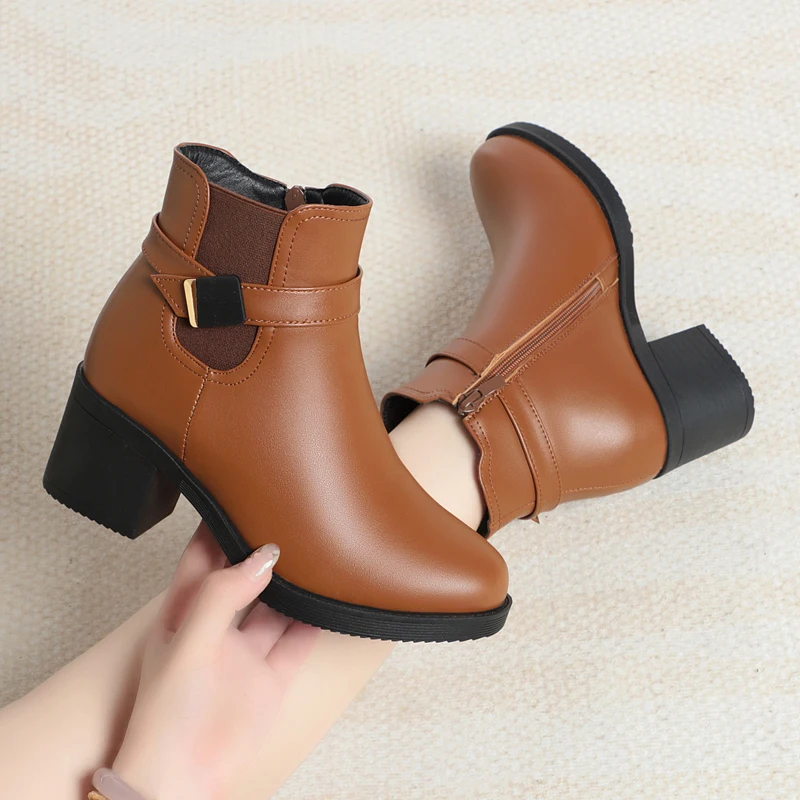 AIYUQI Women Dress Boots Genuine Leather Women Ankle Boots Large Size Natural Wool Women Winter Boots Shoes