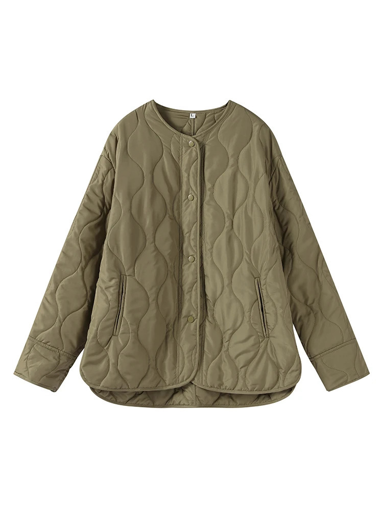 Fashion Quilted Jacket For Women Casual Single Breasted Loose Long Sleeve Coat Female Autumn Street Lady Chic Outerwear 250103