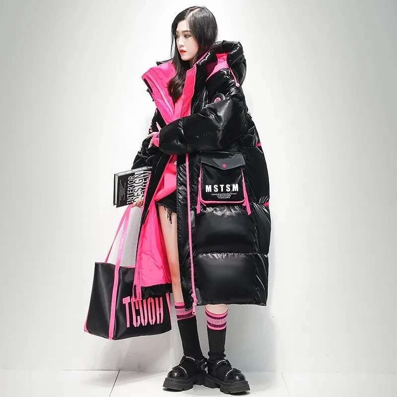 Winter Hooded X-Long 90% White Duck Coat Women Glossy Waterproof Thick Loose Outerwear Warm Parka Snow Down Jacket