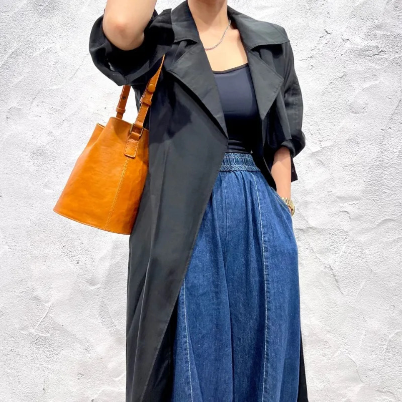 Vintage Cowhide Genuine Leather Bucket Bag Single Shoulder Crossbody Straps Adjustable Handbags Fashion Solid Purses