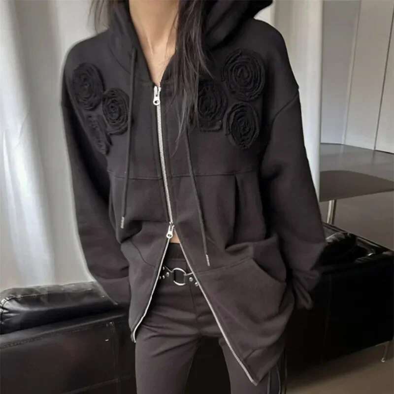 Matakawa Y2k 3D Wers Hoodies Women Tops Spring Autumn Zipper Vintage Sweatshirts Korean Fashion Streetwear Sudaderas