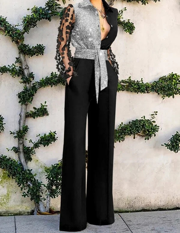Sexy Jumpsuits Women Fashion Versatile Lace Patchwork Flared Loose Y2k Jump Suits for Female Streetwear Spring/Summer 241230