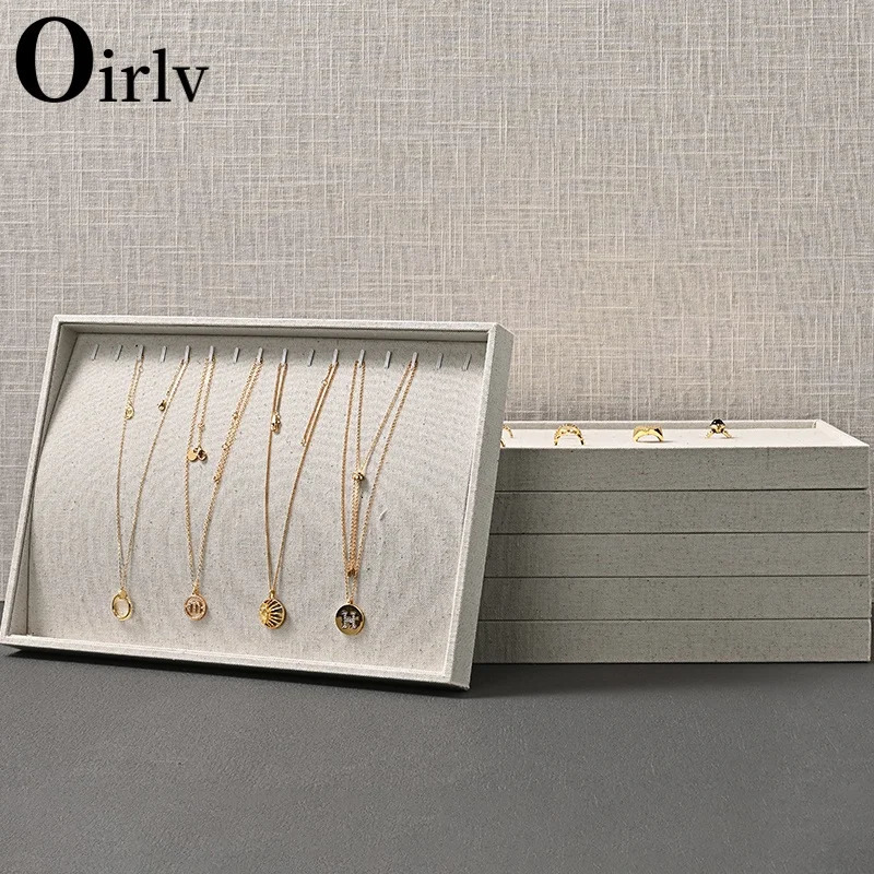 Oirlv Stackable Linen Jewelry Tray Adjustable Storage Case for Drawer Multifunction Showcase Display Organizer 241225