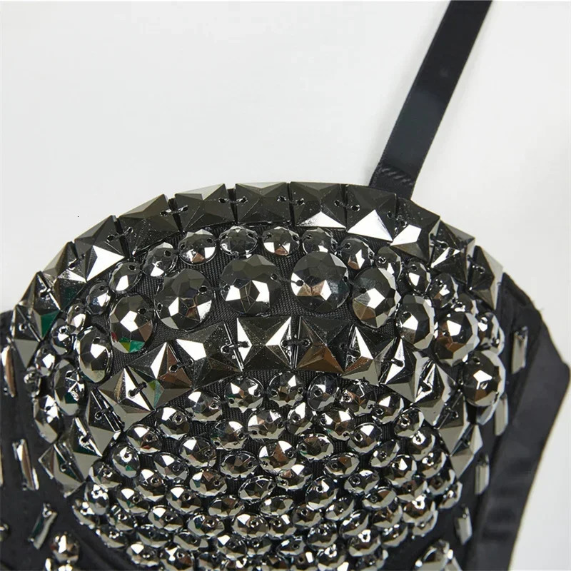 Summer Crop Top Women Sexy Rivet Diamond Corset Woman Clothing Blusas Push Up Bustier Club Bra Camis Handmade Ladies Tank Tops 250103