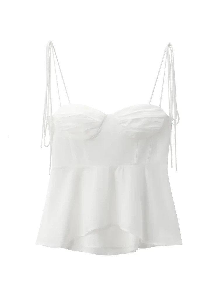 White smoking Strappy Camisole womens sexy sleeveless pleated slim bra solid color streetwear Y2k womens top Camisole 250103