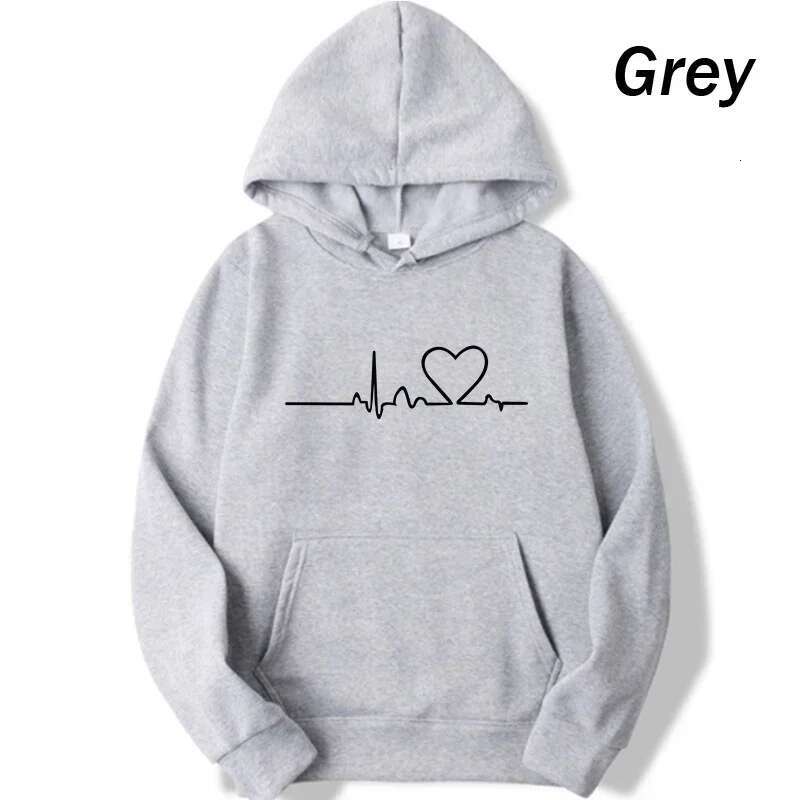 New Women Hoodies Autumn Winter Heartbeat Print Men Loose Casual Hoodie Couple Sweatshirts Ladies Hooded Tops Streetwear Clothes