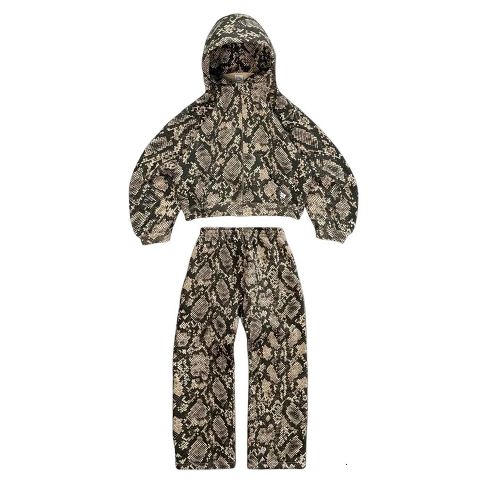 Vintage Leopard Camo Hoodie Sweatshirt Two Piece Set Y2K Mens Clothes Gothic Camo Hoodie Sweatshirt Gothic Lounge Set 250103