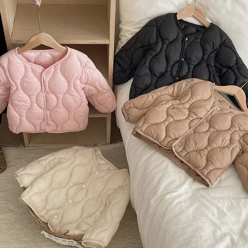 Campus Style Children Down Cotton Outerwear Boys Girls Autumn Winter Warm Jacket Solid Simple Versatile Children Windproof Coats 241226