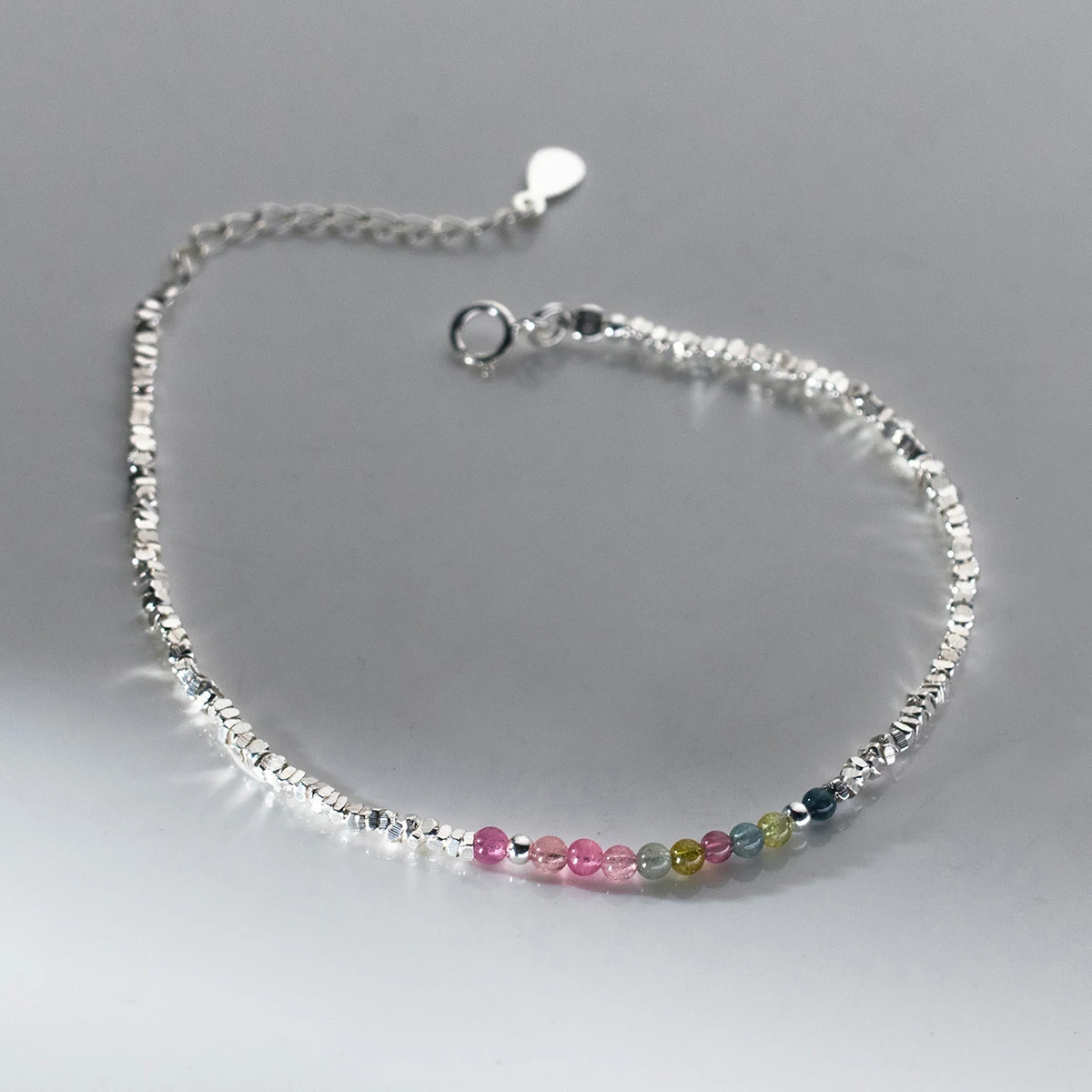 MODIAN 925 Sterling Silver Natural Colorful Beads Tourmaline Charm Bracelet Sweet Stackable Link Chain For Women Girls Jewelry 250102