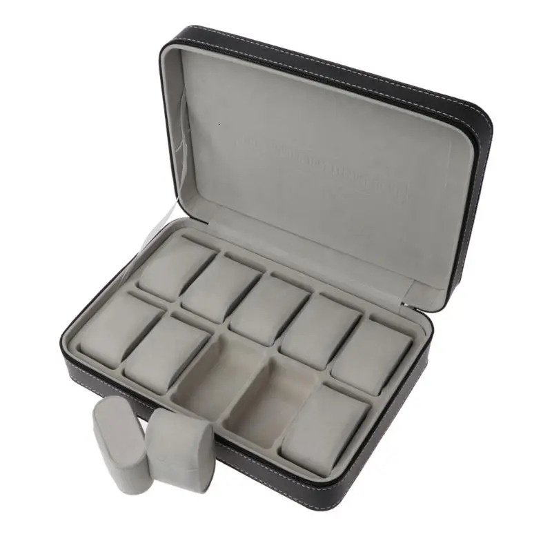 Portable watch box organizer PU leather box with zipper classic style 10 mesh multifunctional bracelet display box 250102