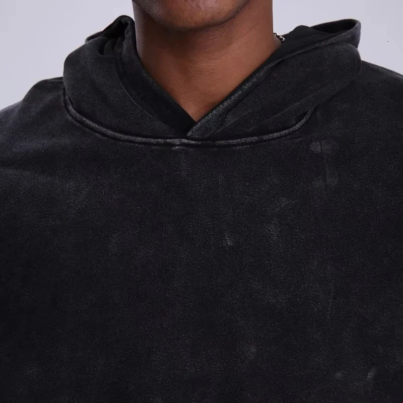 Vintage Black Acid Wash Cotton Hoodies for Men Women Spring Autumn Hooded Sweatshirts Casual Baggy Loose Fit Pullover Tops 250102