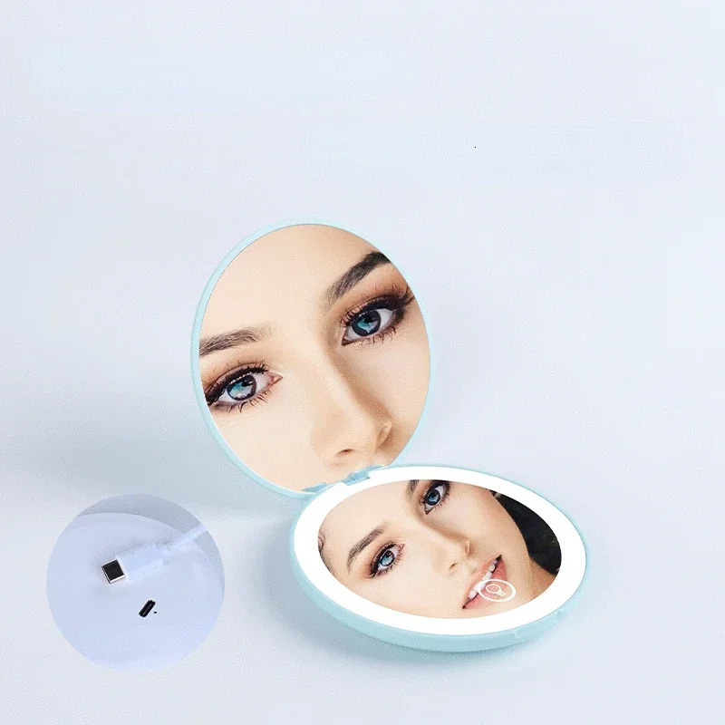 Mini Portable Folding Travel Mirror LED Light Makeup Mirror Compact Mirror 10X Magnification 2-sided Beauty Makeup Round Mirror 250103