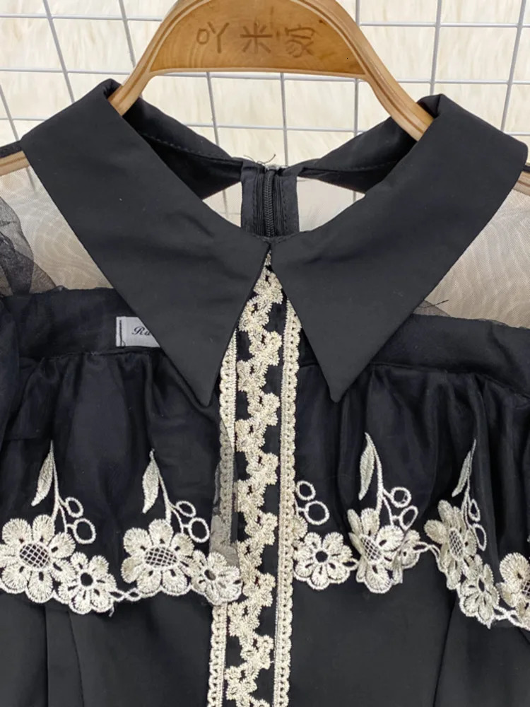 XFPV Elegant Fashionable Womens Contrast Embroidered Patchwork High Waist Fishtail Skirt 2025 Autumn Dress SN3863 250103