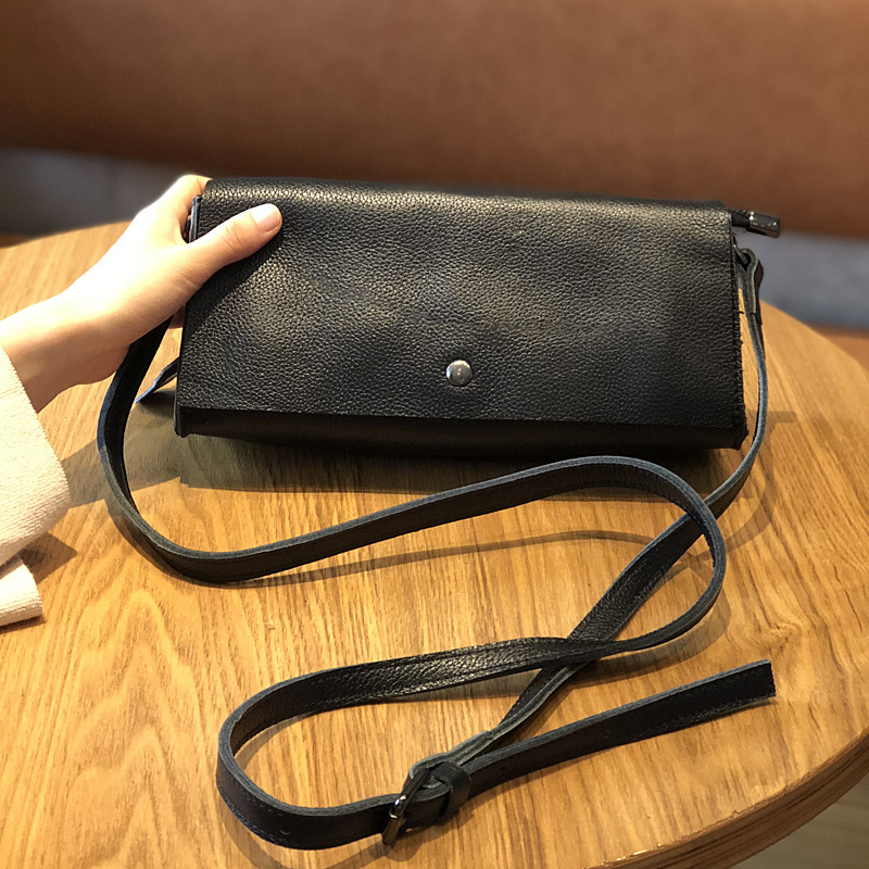 2025 new genuine leather crossbody Korean version Sen series square toe layer cowhide women's simple shoulder small bag