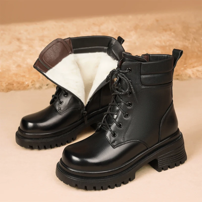 AIYUQI Ankle Boots Women Genuine Leather Winter Boots Women Large Size High Heel Platform Women Snow Boots