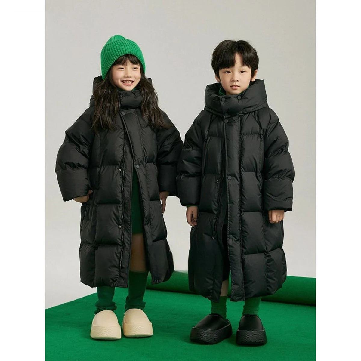 2024 Girls Down Coat Long Childrens Cotton Coat Thick Hooded Winter Boys Kids Outerwear CH411 241226