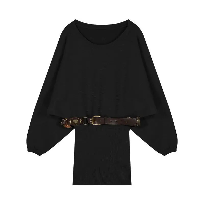 Winter Advanced Personality Offshoulder Knitted Khaki Sweater Dress Womens Temperament Waist Slimming Elastic Skirt Short Skirt 250102