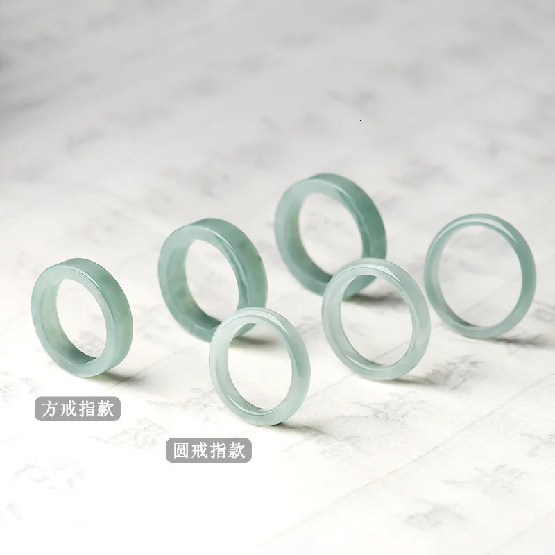 Natural Old Pit A Goods Jade Light Blue Water Ring For Mens Gifts Womens Couple Ring Ice Jadeite Square Jewelry Drop 250103