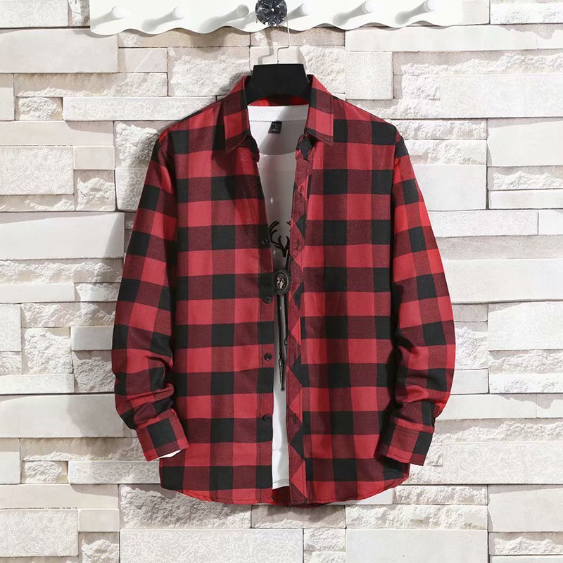 Spring and autumn ins Plaid Shirt Mens long sleeve Korean fashion inch thin casual versatile shirt coat