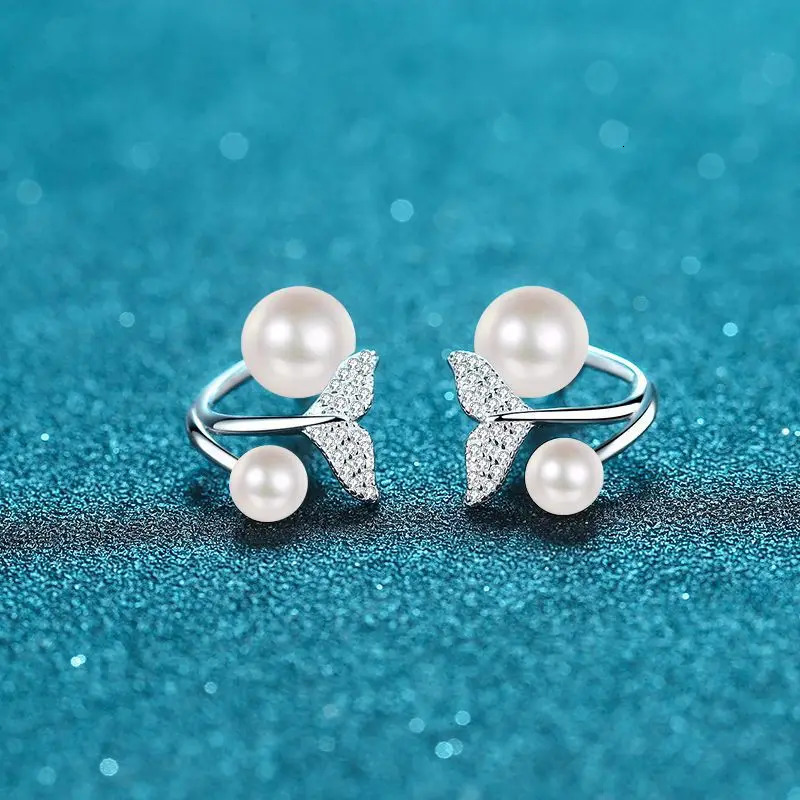 S925 Sterling Silver Women Earrings Mermaid Tail Two Wearing Earrings 8mm Pearl Classic Style 250103