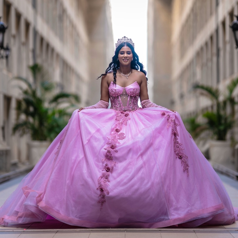 Pink Quinceanera Dresses Ball Gown Off The Shoulder Applique Lace Beads Tull Party Birthday Sweet 16 Vestido De 15 Anos