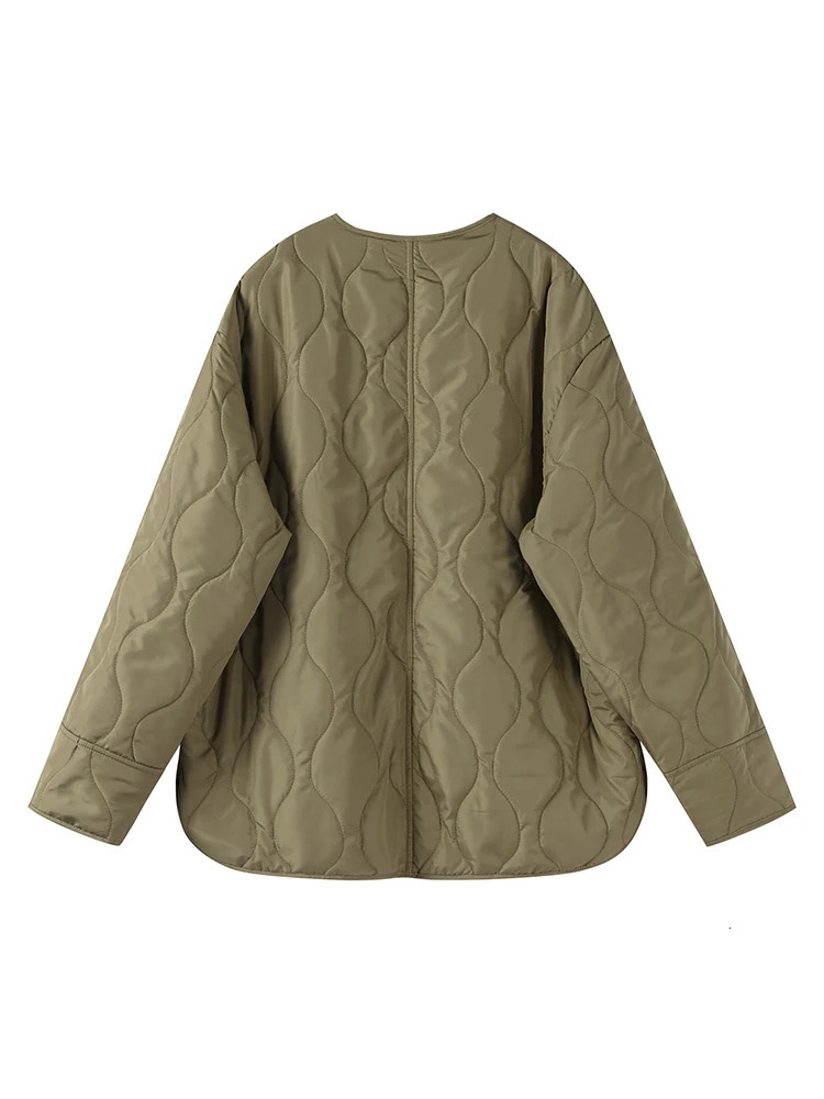 Fashion Quilted Jacket For Women Casual Single Breasted Loose Long Sleeve Coat Female Autumn Street Lady Chic Outerwear 250103