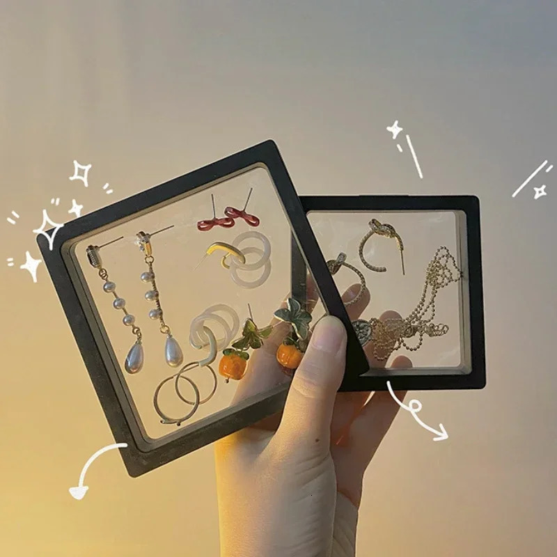 10Pcs PE Film Jewelry Storage Box 3D Packaging Case Free Stand Floating Frame Membrane Ring Earrings Necklace Display Holder 241225