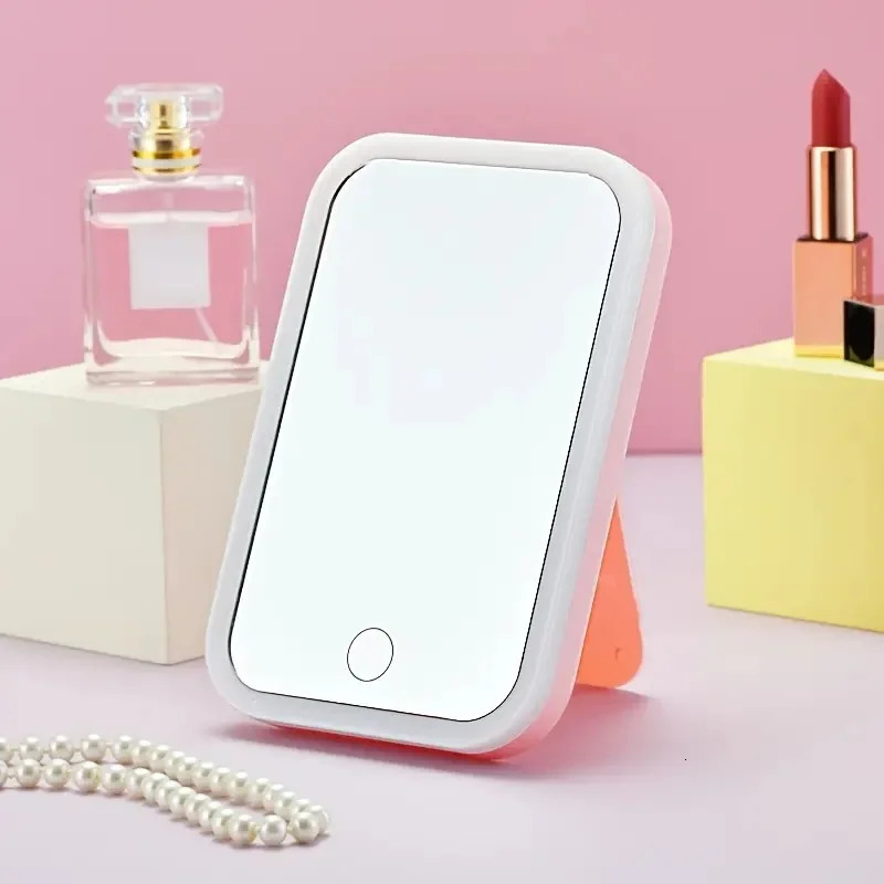 LED Makeup Mirror Touch Screen 3 Light Portable Standing Folding Vanity Mirror 5X Magnifying Compact Cosmetics Mirror 250103